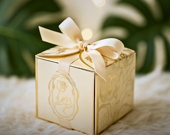 Luxury Wedding Favor Boxes, Ivory Satin Ribbon, Elegant Candy Boxes