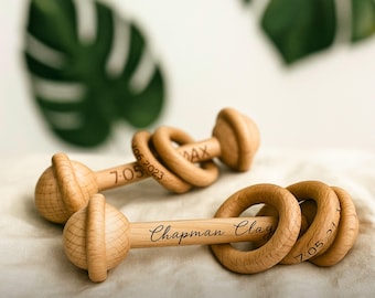 Sonajero personalizado para bebé, sonajero de madera con nombre grabado para niños, regalo para baby shower, sonajero de madera personalizado.