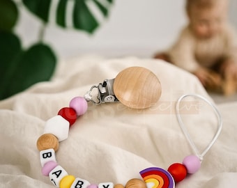 Ciuccio personalizzato Boho Baby, clip per ciuccio personalizzata, ciuccio per bambina, clip per ciuccio personalizzata, porta ciuccio per bambini, catenella personalizzata per ciuccio