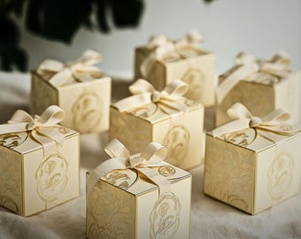 10/50/100pcs Wedding Favor Boxes, Elegant Ivory Satin Ribbon Candy Boxes, Personalized Gift Boxes, Custom Party Favors, Bulk Candy Boxes