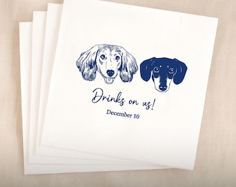 Custom Pet Wedding Cocktail Napkins, Personalized Pet Portrait for 1–3 Dogs or Cats, Colorful Wedding Party Supplies