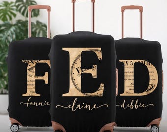 Personalized Luggage Cover, Custom Name Text Monogram Suitcase Cover, Initial Letter Luggage Cover, Stretchable Luggage Cover