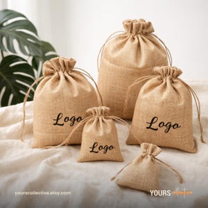 50 st. små hessianpåsar i jute, dragskopåse i ekologiskt säckvävtyg, personlig smyckespåse, bröllopspresentpåse i jute