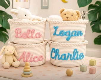 Baby Basket, Nursery Basket, Toy Storage, Woven Basket, Expecting Mom Gift, Baby Shower Favors, Custom Name Basket