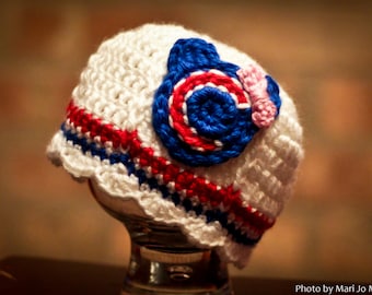 Chicago Cubs Inspired Crocheted Cap (Newborn - Children Size) (Made to Order)