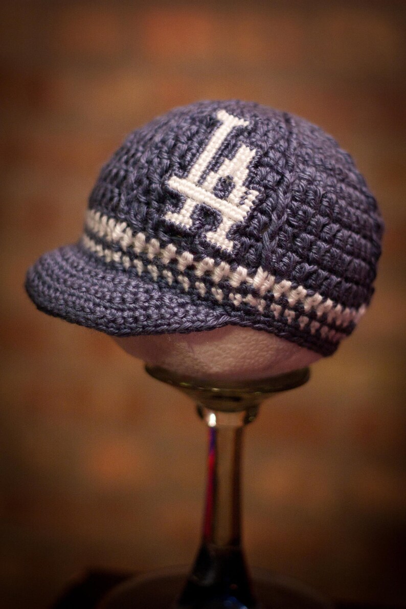 Los Angeles Dodgers Inspired Crocheted Baseball Cap Newborn Children Size Made to Order image 2