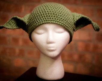 Crocheted Yoda Inspired Hat (Made to Order)