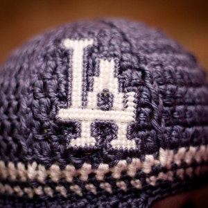 Los Angeles Dodgers Inspired Crocheted Baseball Cap Newborn Children Size Made to Order image 3