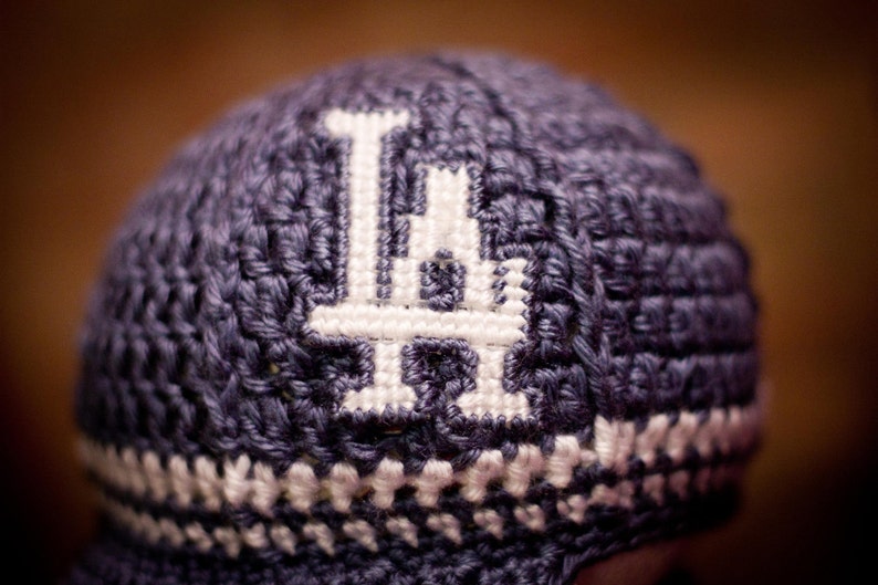 Los Angeles Dodgers Inspired Crocheted Baseball Cap Newborn Children Size Made to Order image 3