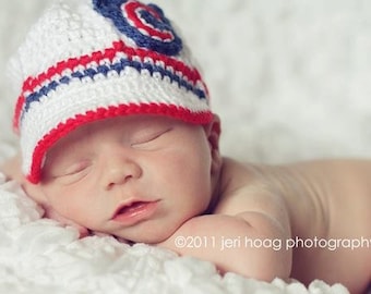 Chicago Cubs Inspired Crocheted Baseball Cap (Newborn - Children Size) (Made to Order)