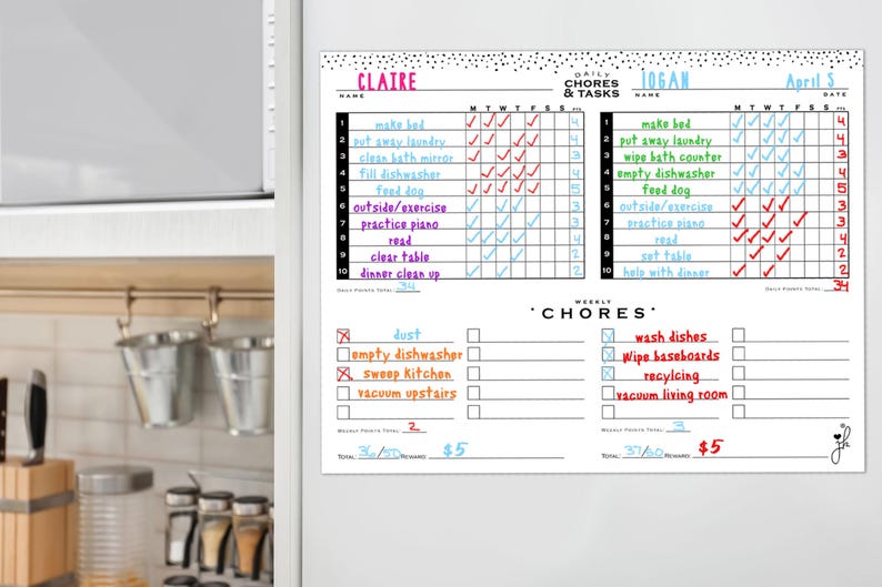 Magnetic Chore Chart for Multiple Kids | Dry Erase Board - Etsy