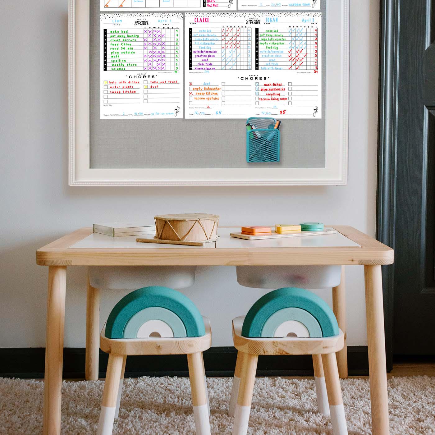 Magnetic Chore Chart for Multiple Kids | Dry Erase Board - Etsy