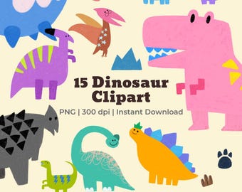 Dinosaur Clipart Bundle | 15 Dino PNG + 7 Bonus Images | Kids Planner Stickers