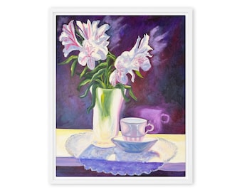 Floral Still Life Canvas Print – Whispers Over Tea by Kaleigh Anderson
