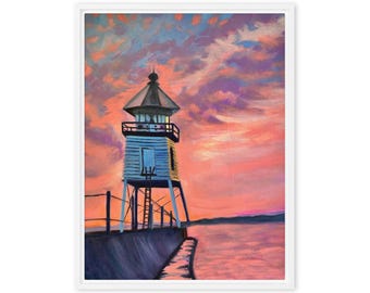 Light Keeper’s Solitude – Lighthouse Sunset Seascape Canvas Print by Kaleigh Anderson