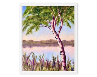 Whisper of the Lake – Birch Tree Lake Landscape Canvas Print by Kaleigh Anderson