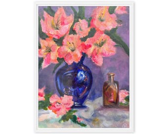 Cobalt Bloom – Floral Still Life Canvas Print by Kaleigh Anderson