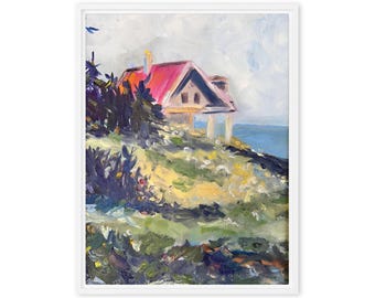 Cliff Haven – Coastal Cottage Landscape Canvas Print by Kaleigh Anderson