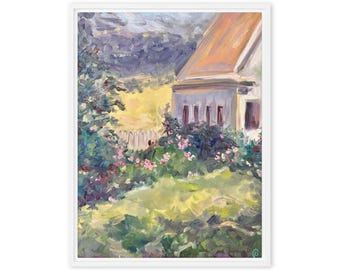 Quiet Garden Light – Cottage Garden Landscape Canvas Print by Kaleigh Anderson