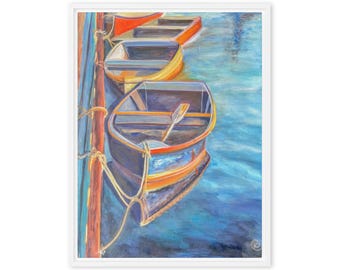 Tied to the Morning – Coastal Harbor Boat Canvas Print by Kaleigh Anderson