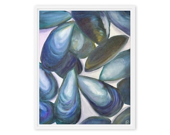 Beneath the Blue Veil – Coastal Mussel Shell Canvas Print by Kaleigh Anderson
