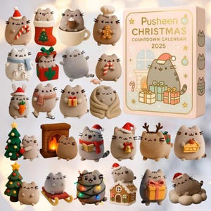 Calendrier de l&#39;Avent 2025 Pusheen, jolie boîte en colle pour chat, compte à rebours de 24 jours, cadeau de Noël, cadeau pour les enfants, décoration de Noël, boîte surprise de Noël