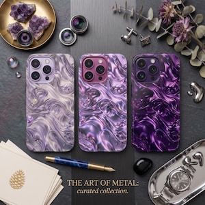 Purple Liquid Metal Phone Case for iPhone 17 16 15 14 Pro Max, Lavender Chrome Cover, Y2K Tough Case, Galaxy S26 S25, Pixel 9 8 Pro Case