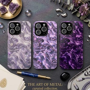 Purple Liquid Metal Phone Case for iPhone 17 16 15 14 Pro Max, Lavender Chrome Cover, Y2K Tough Case, Galaxy S26 S25, Pixel 9 8 Pro Case