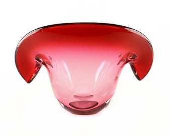Murano Glass Two Position Clam Shell Bowl, Beautiful Cranberry Color