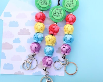 Rainbow Sheep | Sheep Lanyard | Handmade Polymer Clay ID Holder Inspired by Pop Culture | Gift for Teachers | Cute Work Lanyard