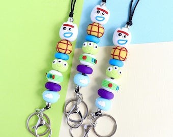 Toys and Alien Lanyard | Handmade Polymer Clay ID Holder Inspired by Pop Culture | Gift for Movie Buffs | Cute Work Lanyard