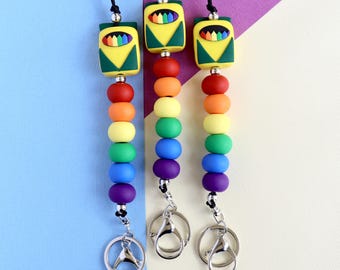 Cute Crayon Lanyard | Handmade Polymer Clay ID Holder Inspired by Pop Culture | Gift for Teachers | Cute Work Lanyard