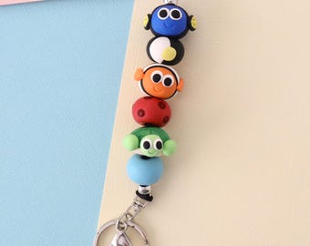 Tropical fish lanyard | sea life Lanyard | Handmade Polymer Clay ID Holder Inspired by Pop Culture | Gift for Teachers | Cute Work Lanyard