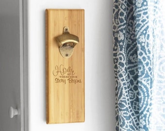 Personalized Wall Mounted Bottle Opener with Cap Catcher - Engraved Bottle Opener - Custom Barware Gift