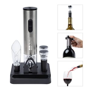 Personalized Carignan 6 piece Electric Wine Opener Set - Engraved Wine Gift - Automatic Wine Corkscrew - Wedding Gift - Custom Barware