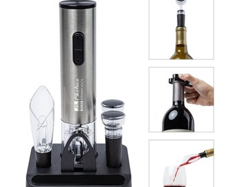 Personalized Carignan 6 piece Electric Wine Opener Set - Engraved Wine Gift - Automatic Wine Corkscrew - Wedding Gift - Custom Barware