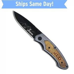 Fisherman Pocket Knife - personalized folding knife with wood handle for him - Mens Gift - Father&#39;s Day Gift - fishing gift - fisherman gift