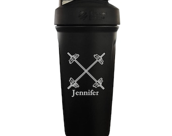 Personalized Blender Cup Shaker Bottle, Crossed Barbells Stainless Insulated Strada Protein Shaker 24oz