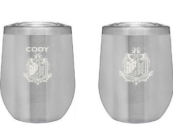 Personalized 12oz Tumbler Set - Engraved Travel Mug Set - Custom Wedding Gift - His & Her Thermal Mug Set - Custom Wine Goblet Set