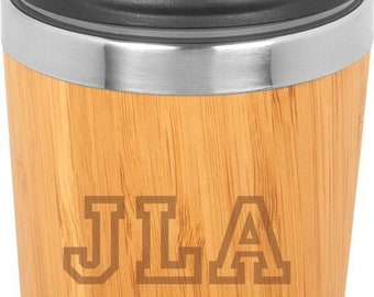 Bamboo Tumbler Coffee Mug 15oz, Personalized Wood Mug, Laser Engraved, Vacuum Insulated Stainless Steel, Screw On Lid, Packaged in Box