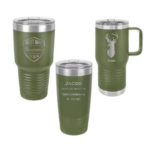 Lasergravierte Trinkgefäße für Trauzeugen | Geschenk für Ihn | Naturmensch | Camping | Personalisierte Reise-Tasse | Becher | Olivgrün