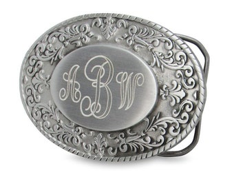 Monogram Initial Pewter Belt Buckle Vintage Belt Buckles For Women Personalized Unique Belt Buckle Gift Monogram Belt Buckle with Filigree