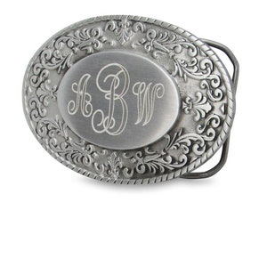 Monogram Initial Pewter Belt Buckle Vintage Belt Buckles For Women Personalized Unique Belt Buckle Gift Monogram Belt Buckle with Filigree