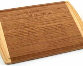 Planche à découper de recette préférée gravée sur mesure 18x12" avec rainure - Cadeau de mariage classique avec personnalisation, cadeau de chef ou affichage de cuisine