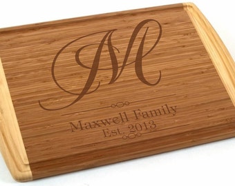 Engraved Classic Monogram Cutting Board 18x12" with Groove - Classic Wedding Gift with Personalization, Chef Gift or Kitchen Display