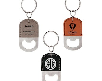 Personalized Wedding Favor Bottle Opener Keychain, Oval Best Man Gift, Groomsman Gift, laser engraved bottle opener