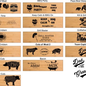 Engraved Grill Set Bamboo 5 piece BBQ Gift Set Personalized Cuts of Meat design engraved groomsman gift, custom grilling gifts image 4