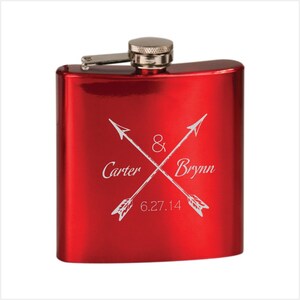 Personalized Stainless Steel Flask Includes Gift Box + Funnel - Custom Engraved Groomsman Flask with Color Options - Gift Flask