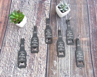 100 of Personalized Bottle Shaped Bottle Opener Key Chain- engraved metal wedding favor, groomsman gift, personalized party favor