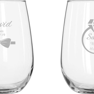 Engraved 17oz Stemless Wine Glasses - Custom Wine Glasses - Wedding Party Gift - His & Her Wine Glasses - Personalized Wine Glasses